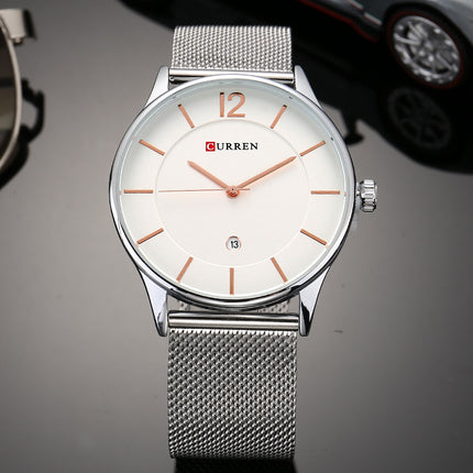 Men's Watches Fashion enjoy leisure Quartz Analog Mesh Stainless Steel Watches Waterproof Date Watch for Men