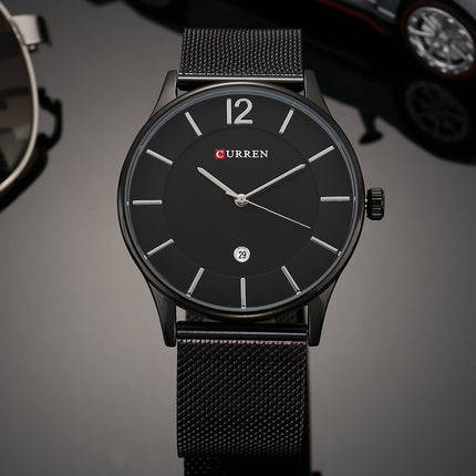 Men's Watches Fashion enjoy leisure Quartz Analog Mesh Stainless Steel Watches Waterproof Date Watch for Men