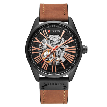 Mechanical Men's Automatic Watch Leather Strap Skeleton Dial Water and Scratch Resistant Stylish Watch for Men