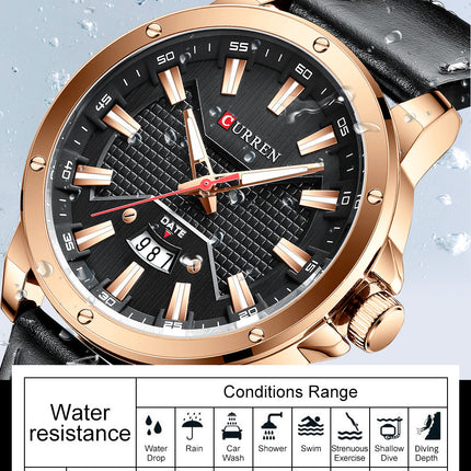 Men's Watches Waterproof Quartz Watches Fashion Leather Strap Wristwatch Business Calendar Watch for Men