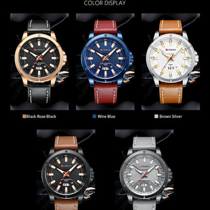 Men's Watches Waterproof Quartz Watches Fashion Leather Strap Wristwatch Business Calendar Watch for Men