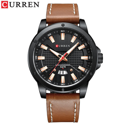 Men's Watches Waterproof Quartz Watches Fashion Leather Strap Wristwatch Business Calendar Watch for Men