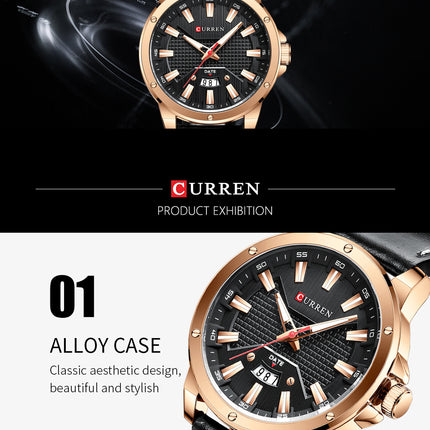 Men's Watches Waterproof Quartz Watches Fashion Leather Strap Wristwatch Business Calendar Watch for Men