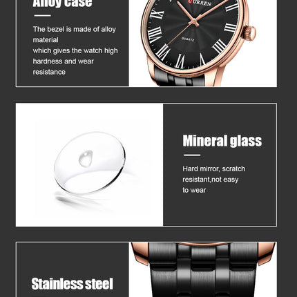 Men's Watches Quartz Movement Analog Watch for Men Waterproof Business Wristwatch Stainless Steels Strap Watches