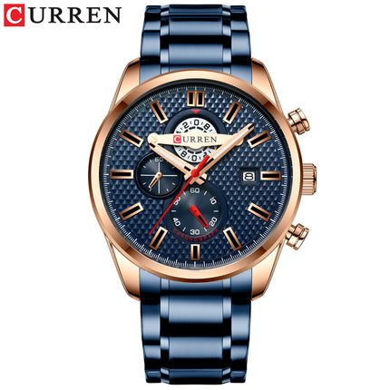 Men's Watches Stainless Steel Waterproof Analog Quartz Fashion Business Multifunction Calendar Business Watch for Men