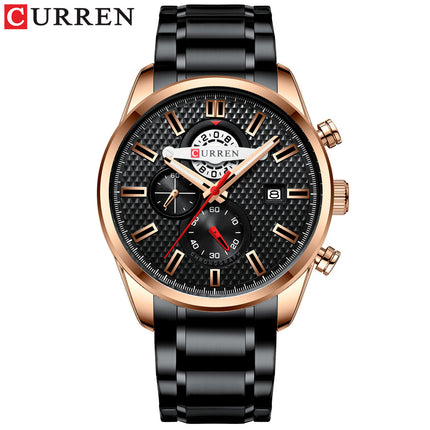 Men's Watches Stainless Steel Waterproof Analog Quartz Fashion Business Multifunction Calendar Business Watch for Men