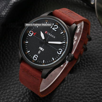 Men's Leather Band Quartz Watch, Analog Casual Waterproof Watch for Men With Calendar Fashion Wristwatch