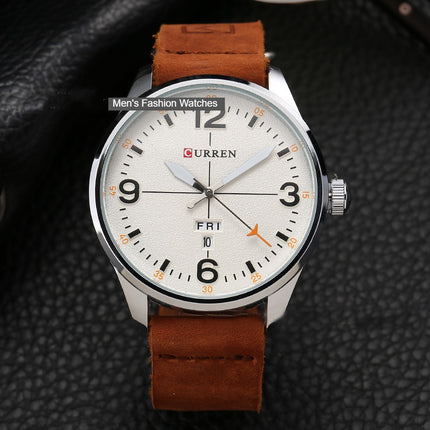 Men's Leather Band Quartz Watch, Analog Casual Waterproof Watch for Men With Calendar Fashion Wristwatch