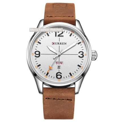 Men's Leather Band Quartz Watch, Analog Casual Waterproof Watch for Men With Calendar Fashion Wristwatch