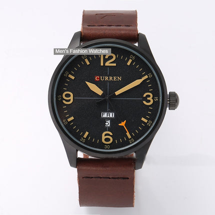 Men's Leather Band Quartz Watch, Analog Casual Waterproof Watch for Men With Calendar Fashion Wristwatch