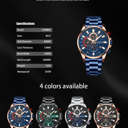 Men's Watches Stainless Steel Waterproof Watch for Men Business Analog Quartz Wrist Watch Fashion Design Dial