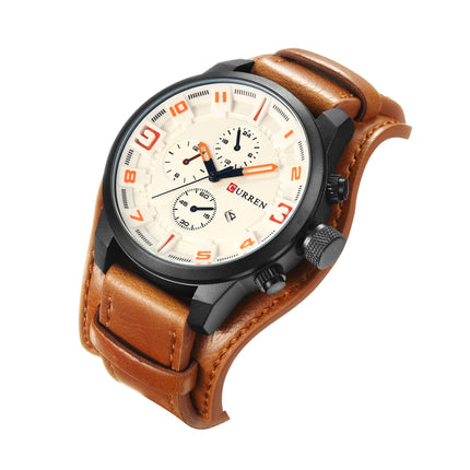 Men's Watches Waterproof Watch for Men Fashion Quartz Wristwatches Calendar With Leather Strap