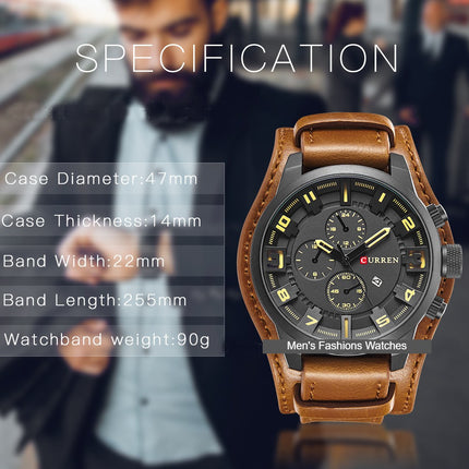 Men's Watches Waterproof Watch for Men Fashion Quartz Wristwatches Calendar With Leather Strap