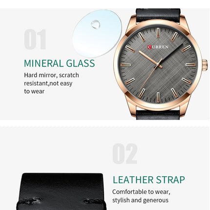 Men's Watches Fashion Waterproof Watch for Men Quartz With Genuine leather Strap Wristwatches