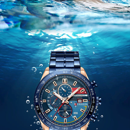 Men's Watches, Stainless Steel Analog Watch for Men Male Waterproof Calendar Quartz wristwatches-R4