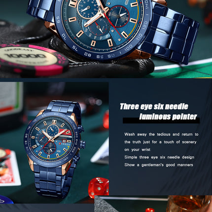 Men's Watches, Stainless Steel Analog Watch for Men Male Waterproof Calendar Quartz wristwatches-R4