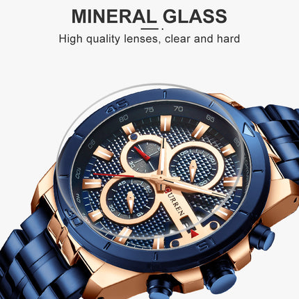 Men's Watches, Stainless Steel Analog Watch for Men Male Waterproof Calendar Quartz wristwatches-R5