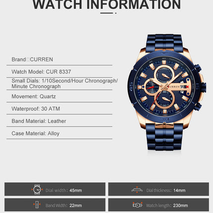 Men's Watches, Stainless Steel Analog Watch for Men Male Waterproof Calendar Quartz wristwatches-R5