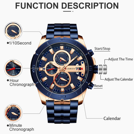 Men's Watches, Stainless Steel Analog Watch for Men Male Waterproof Calendar Quartz wristwatches-R5