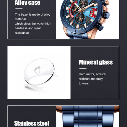 Men's Watches,  Waterproof Quartz Business Calendar wristwatches Stainless Steel Strap Watch for Men