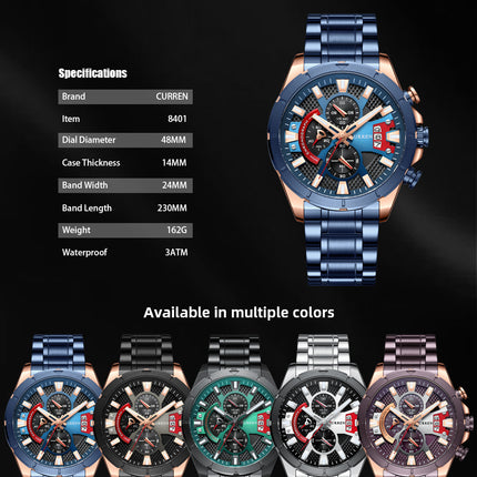 Men's Watches,  Waterproof Quartz Business Calendar wristwatches Stainless Steel Strap Watch for Men