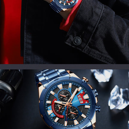 Men's Watches,  Waterproof Quartz Business Calendar wristwatches Stainless Steel Strap Watch for Men