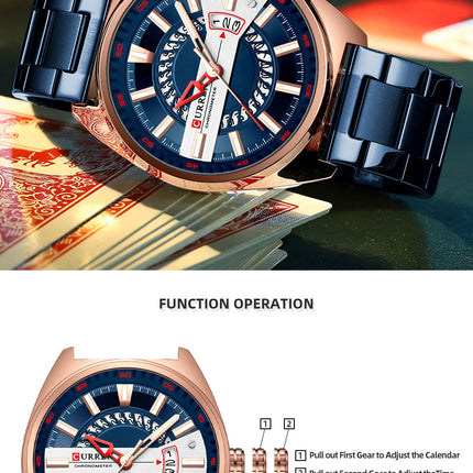 Men's Watches,  Waterproof Calendar Quartz wristwatches Stainless Steel Strap Watch for Men-V2