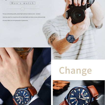 Men's Watches Fashion Waterproof Watch for Men Quartz Calendar With Genuine leather Strap Wristwatches