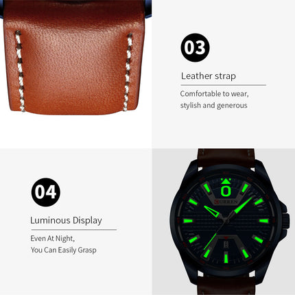 Men's Watches Fashion Waterproof Watch for Men Quartz Calendar With Genuine leather Strap Wristwatches