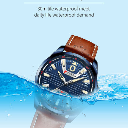 Men's Watches Fashion Waterproof Watch for Men Quartz Calendar With Genuine leather Strap Wristwatches