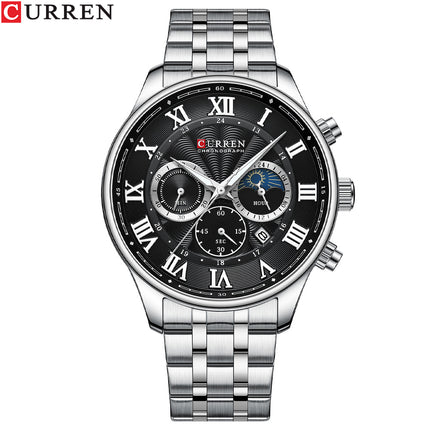 Men's Watches,  Waterproof Calendar Quartz wristwatches Stainless Steel Strap Watch for Men-C