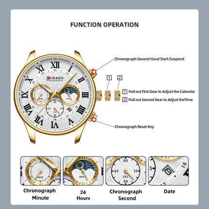 Men's Watches,  Waterproof Calendar Quartz wristwatches Stainless Steel Strap Watch for Men-C