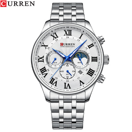 Men's Watches,  Waterproof Calendar Quartz wristwatches Stainless Steel Strap Watch for Men-C