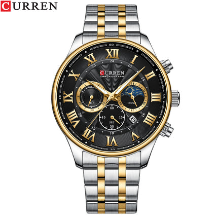 Men's Watches,  Waterproof Calendar Quartz wristwatches Stainless Steel Strap Watch for Men-C