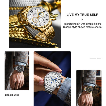 Men's Watches,  Waterproof Calendar Quartz wristwatches Stainless Steel Strap Watch for Men-C