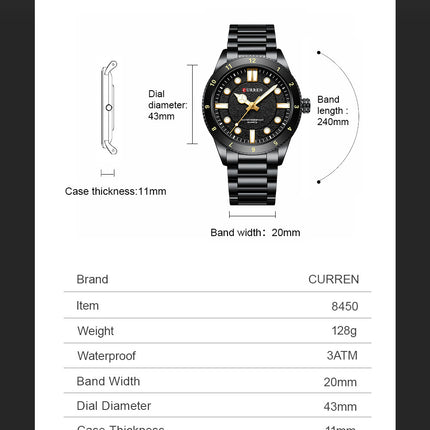 Men's Watches, Stainless Steel Strap Watch for Men Male Waterproof Quartz Business wristwatches