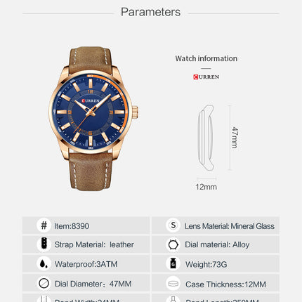 Men's Watches, Leather Strap Watch for Men Male Waterproof Quartz Business wristwatches