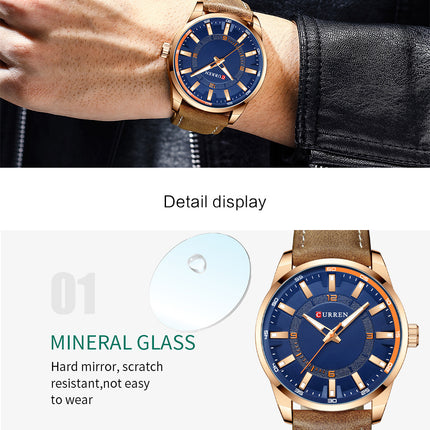 Men's Watches, Leather Strap Watch for Men Male Waterproof Quartz Business wristwatches