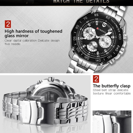 Men's Watches, Stainless Steel Strap Watch for Men Male Waterproof Quartz Business wristwatches-E