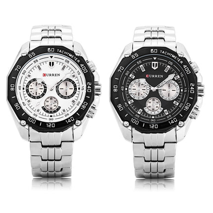 Men's Watches, Stainless Steel Strap Watch for Men Male Waterproof Quartz Business wristwatches-E