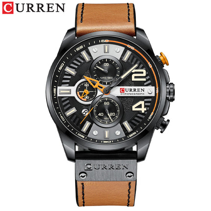 Men's Watches, Leather Strap Watch for Men Male Waterproof Quartz Calendar wristwatches