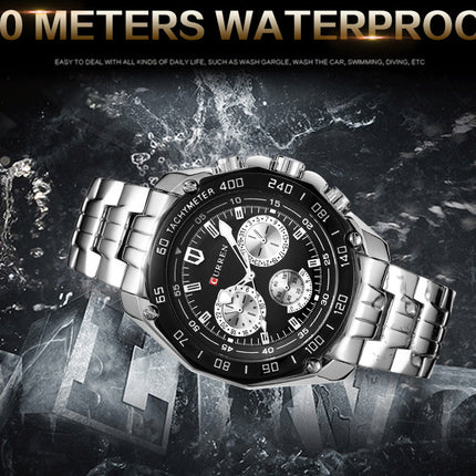 Men's Watches, Stainless Steel Strap Watch for Men Male Waterproof Quartz Business wristwatches-E