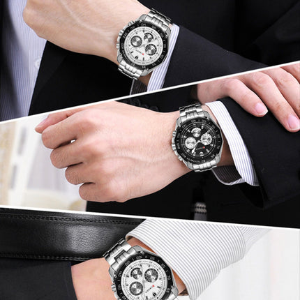 Men's Watches, Stainless Steel Strap Watch for Men Male Waterproof Quartz Business wristwatches-E