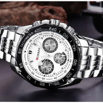 Men's Watches, Stainless Steel Strap Watch for Men Male Waterproof Quartz Business wristwatches-E