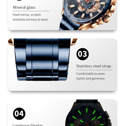 Men's Watches, Stainless Steel Strap Watch for Men Male Waterproof Quartz Calendar wristwatches