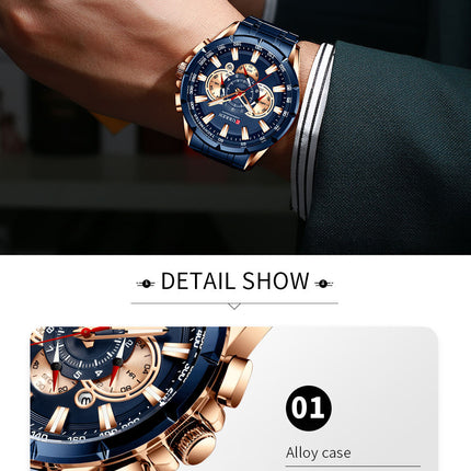 Men's Watches, Stainless Steel Strap Watch for Men Male Waterproof Quartz Calendar wristwatches