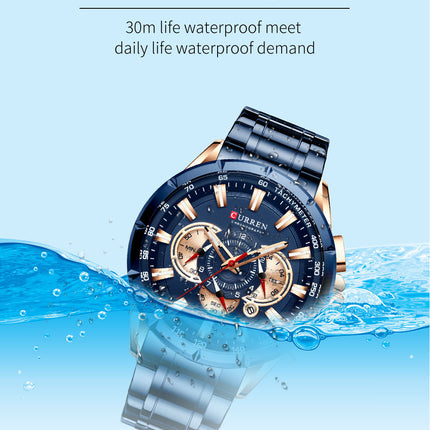 Men's Watches, Stainless Steel Strap Watch for Men Male Waterproof Quartz Calendar wristwatches