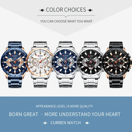 Men's Watches, Stainless Steel Strap Watch for Men Male Waterproof Quartz Calendar wristwatches