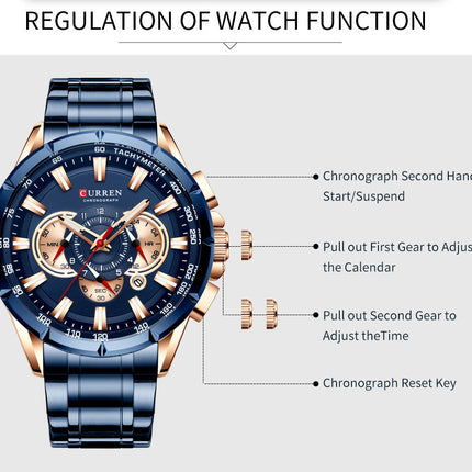 Men's Watches, Stainless Steel Strap Watch for Men Male Waterproof Quartz Calendar wristwatches