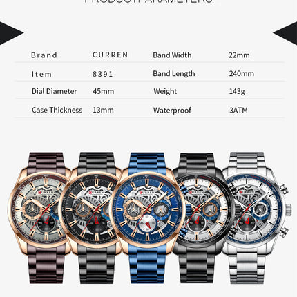 Men's Watches, Stainless Steel Strap Watch for Men Male Waterproof Quartz Calendar wristwatches-M2